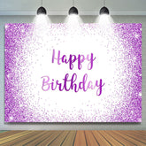 Lofaris Purple Glitter Happy Birthday Backdrop for Women Girls
